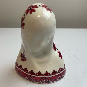 Virgin Mary Bust Sculpture with Red and Black Pattern